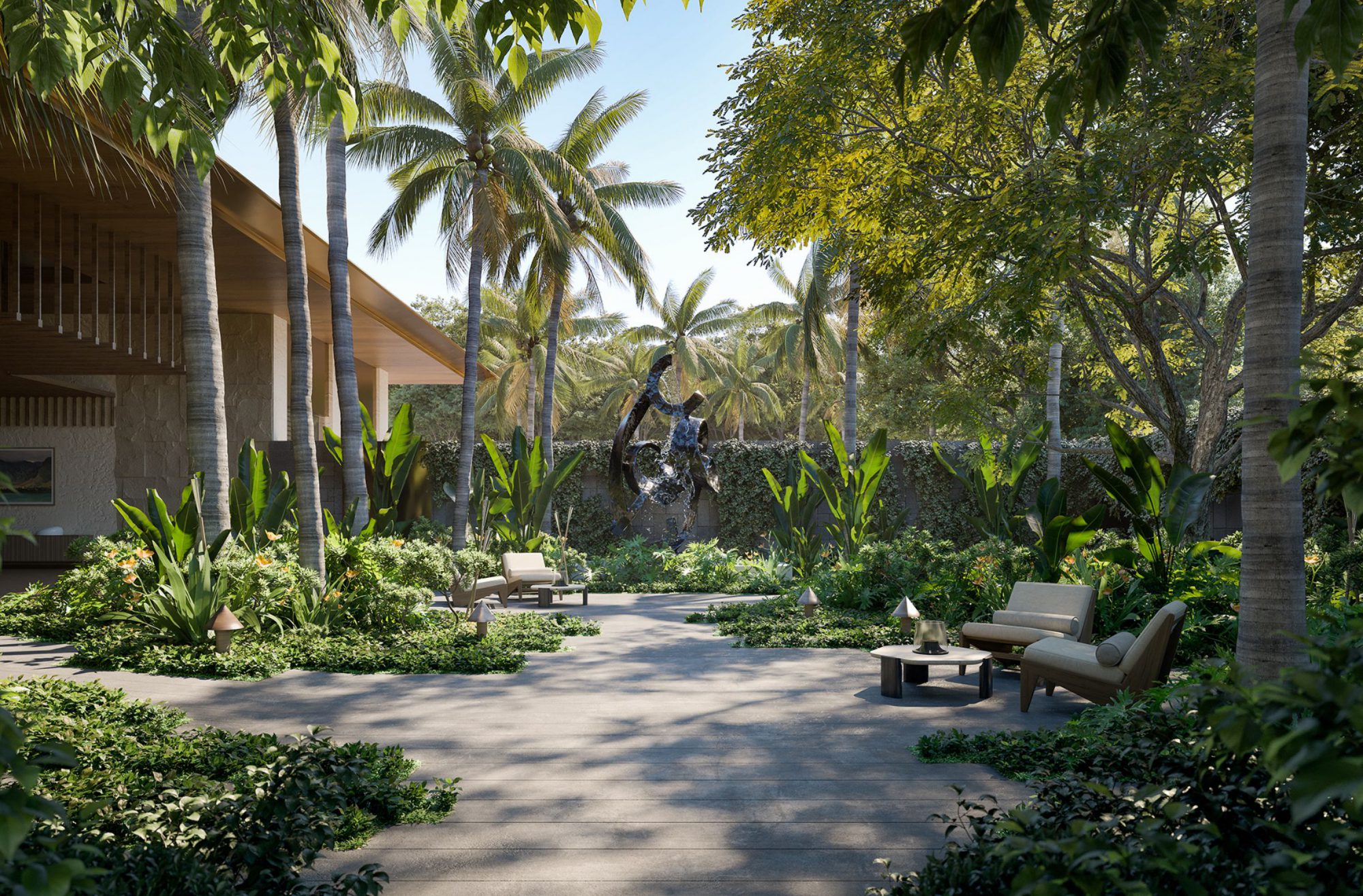 维多利亚广场棕榈花园，由当地著名艺术家定制雕塑
