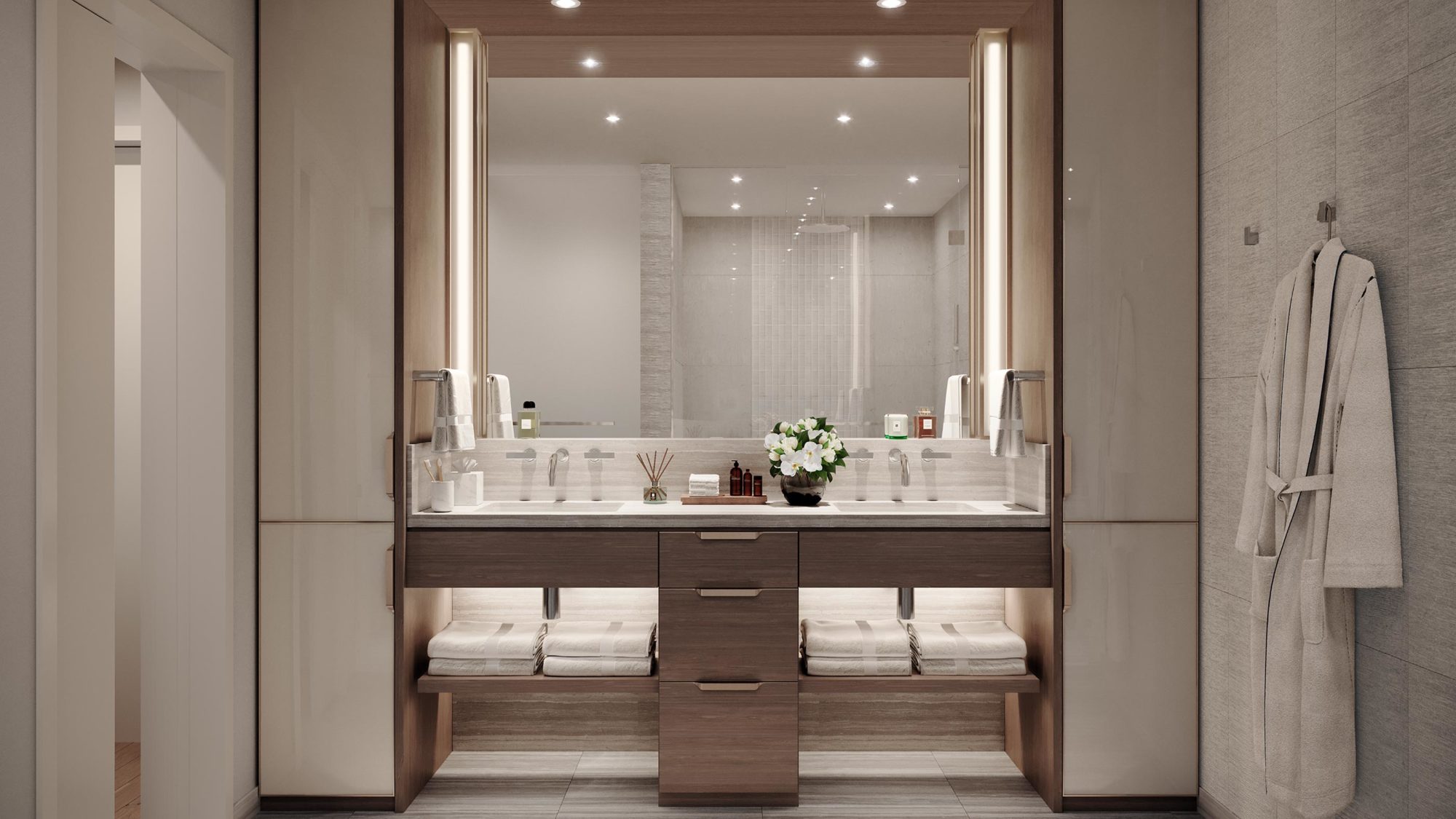 Primary bathroom vanity with double sinks