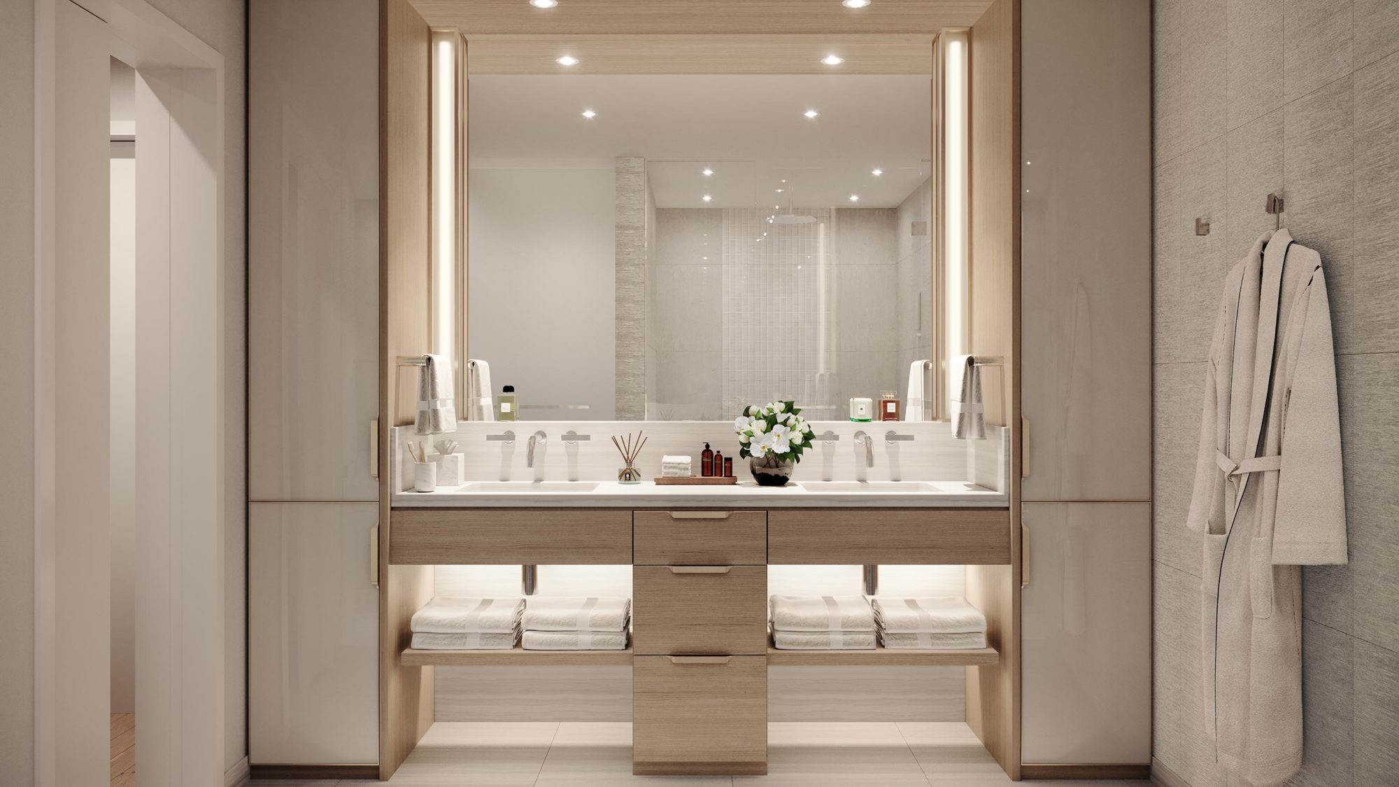 Primary bathroom vanity with double sinks