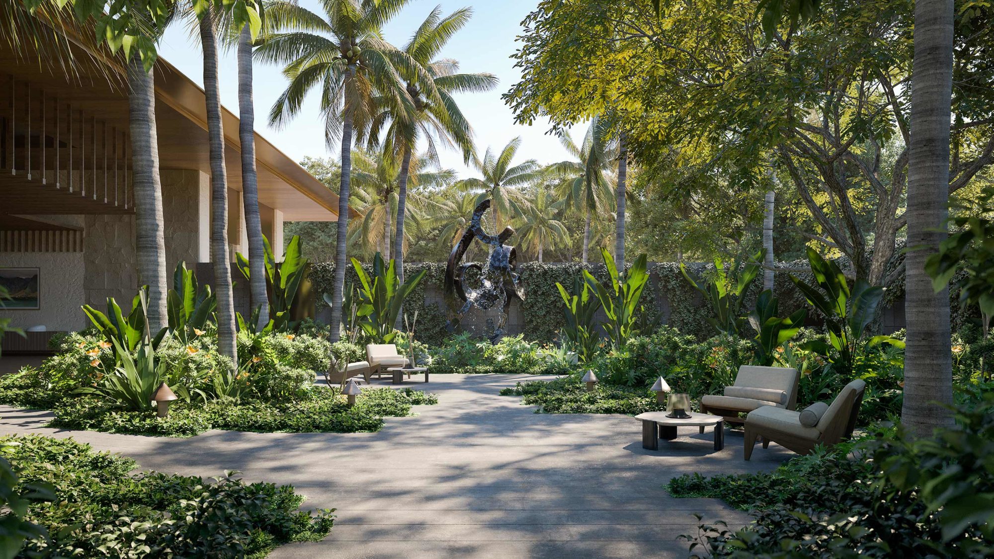 维多利亚广场棕榈花园，由当地著名艺术家定制雕塑